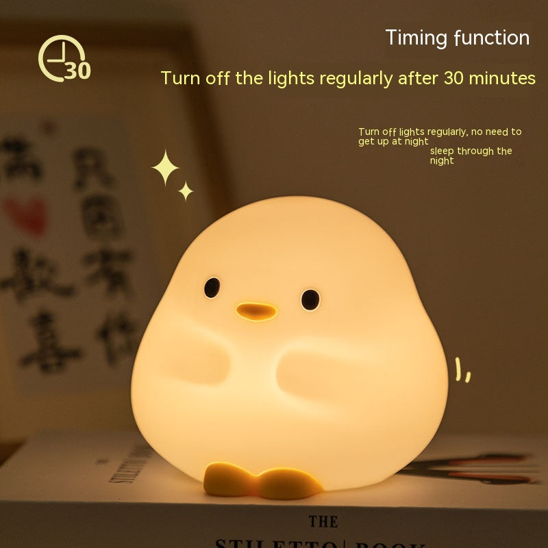 Adorable Cartoon Duck Night Light - Silicone, USB Rechargeable, Touch Sensor, and Timer Features