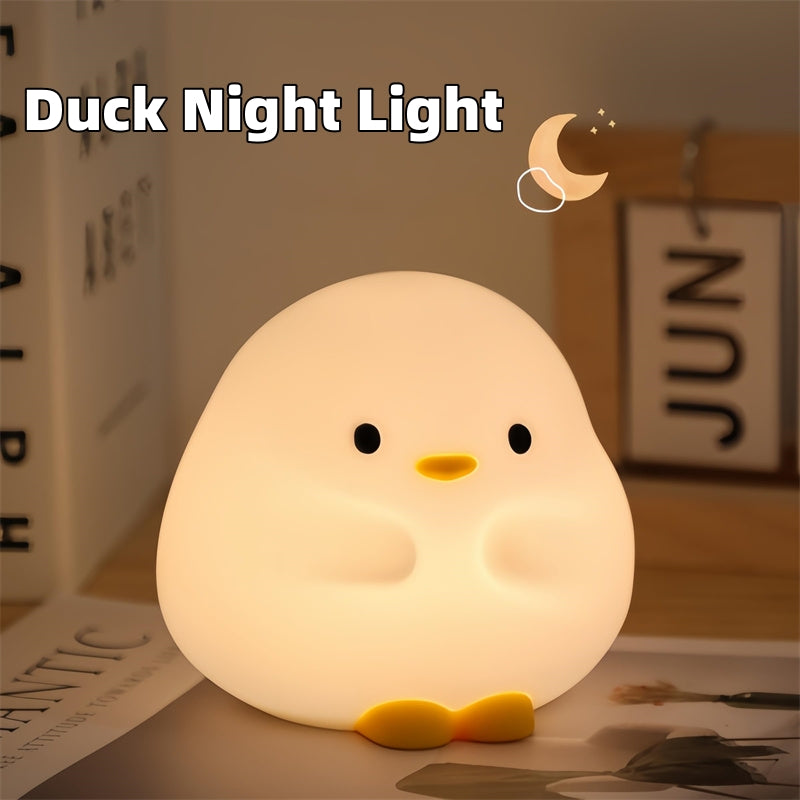 Adorable Cartoon Duck Night Light - Silicone, USB Rechargeable, Touch Sensor, and Timer Features