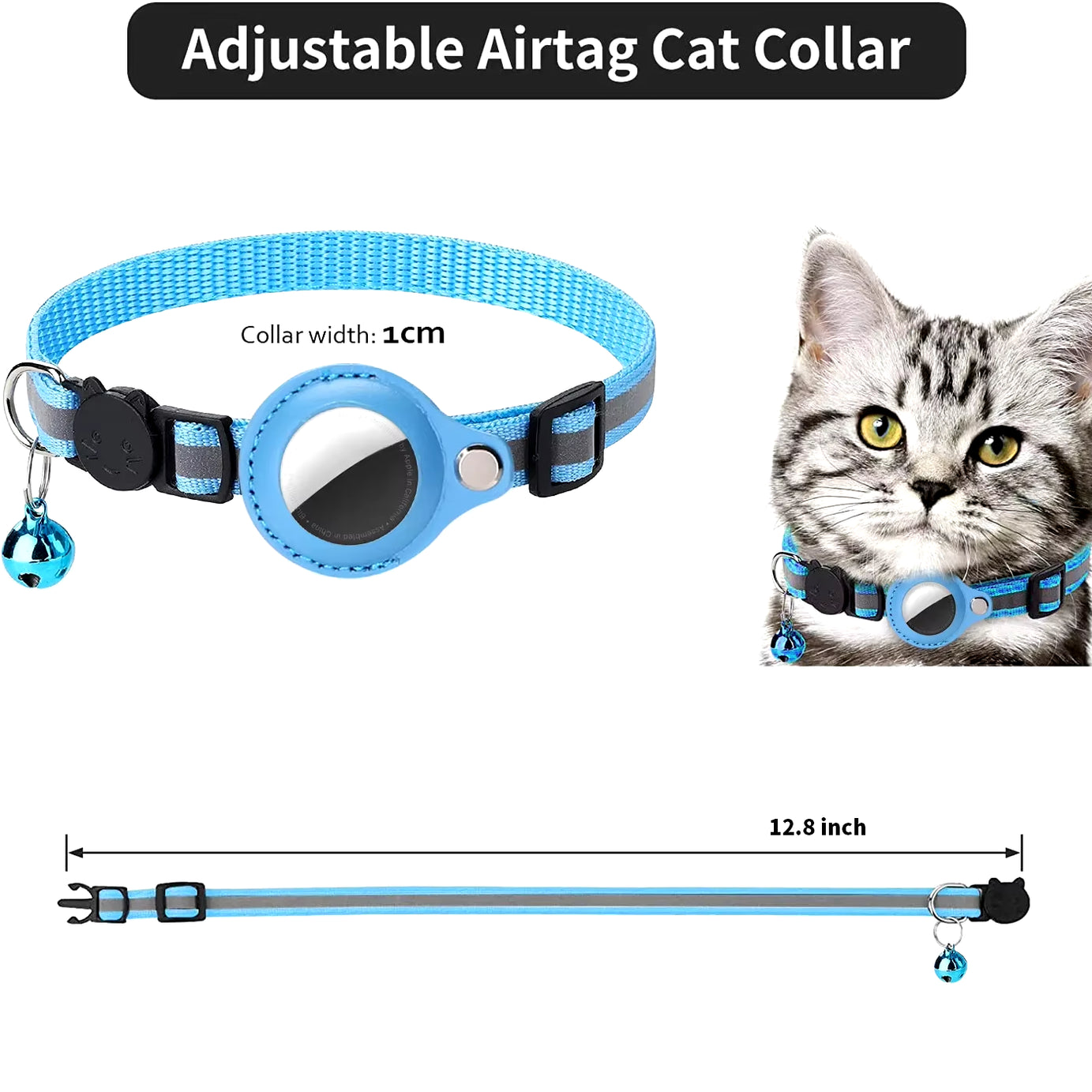 Airtag Holder Collar with Breakaway Feature, Reflective Strips, Adjustable Design