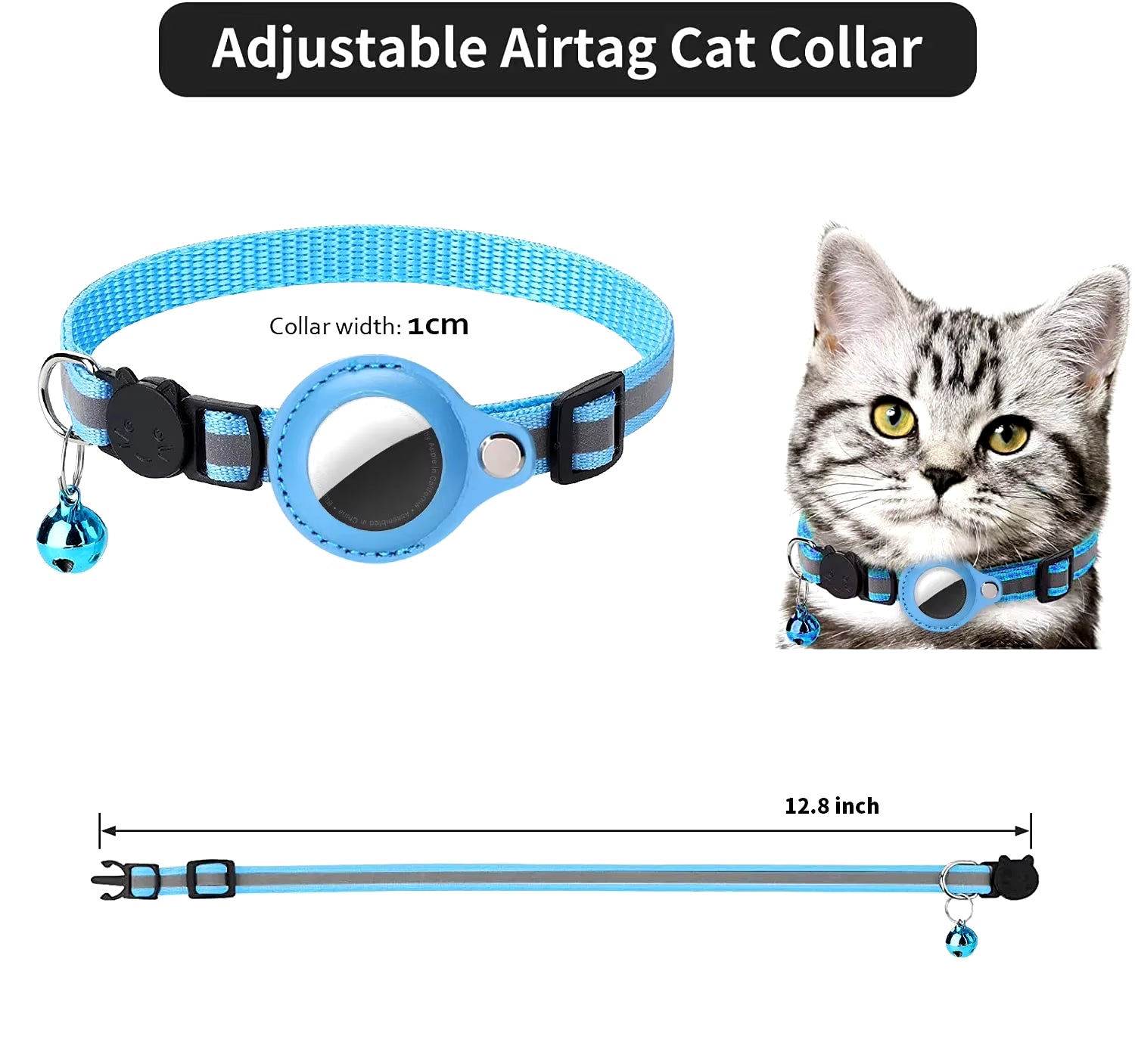 Airtag Holder Collar with Breakaway Feature, Reflective Strips, Adjustable Design