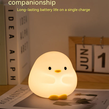 Adorable Cartoon Duck Night Light - Silicone, USB Rechargeable, Touch Sensor, and Timer Features