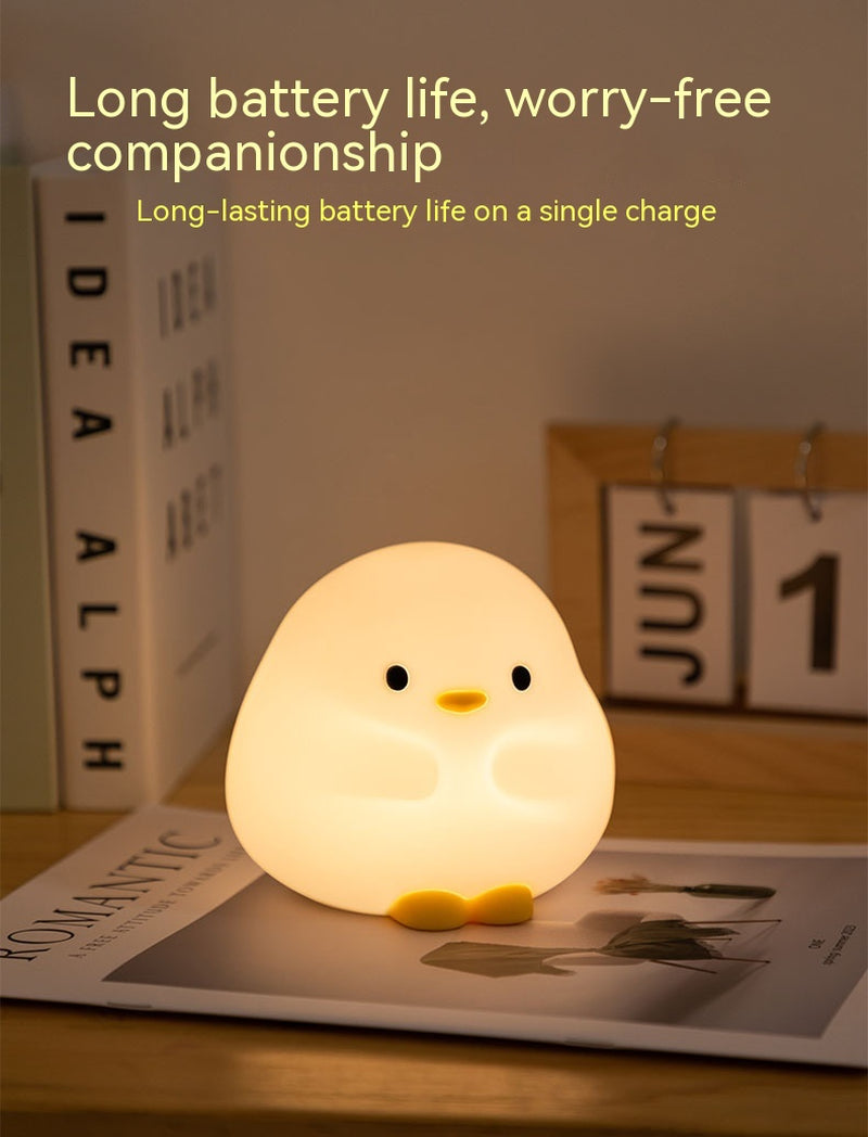 Adorable Cartoon Duck Night Light - Silicone, USB Rechargeable, Touch Sensor, and Timer Features