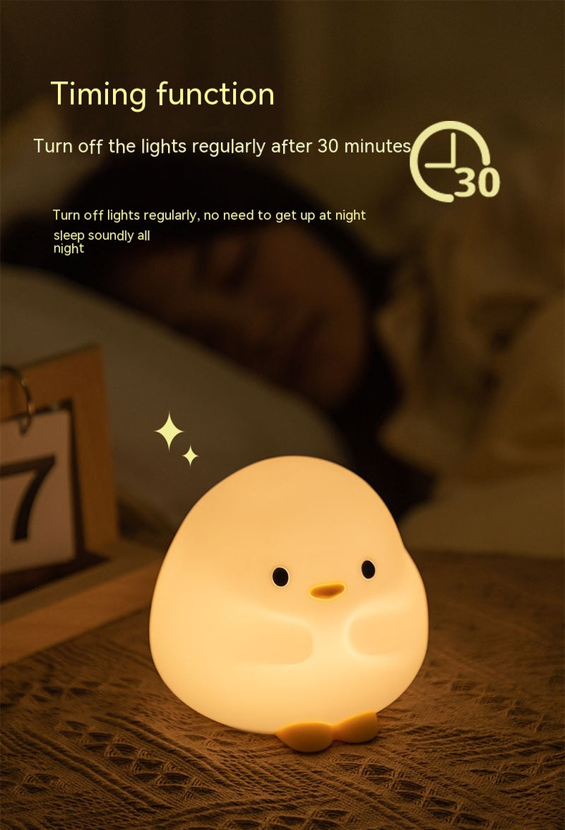 Adorable Cartoon Duck Night Light - Silicone, USB Rechargeable, Touch Sensor, and Timer Features