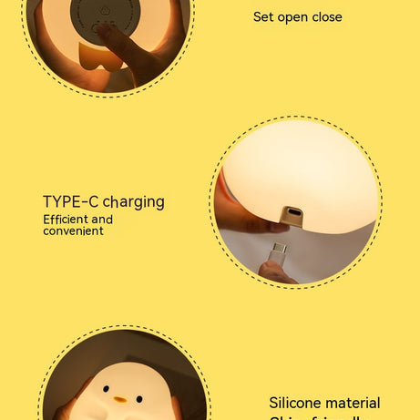 Adorable Cartoon Duck Night Light - Silicone, USB Rechargeable, Touch Sensor, and Timer Features