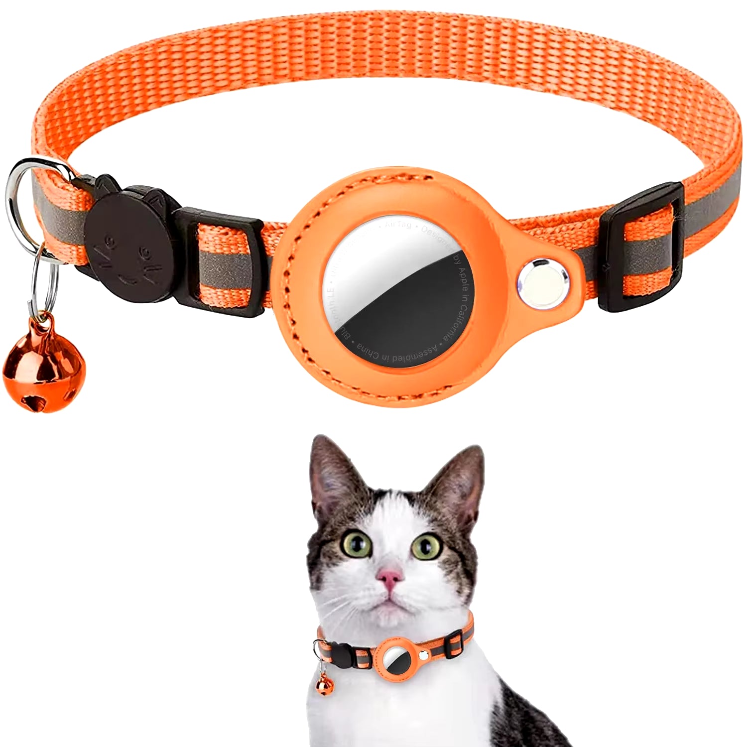 Airtag Holder Collar with Breakaway Feature, Reflective Strips, Adjustable Design