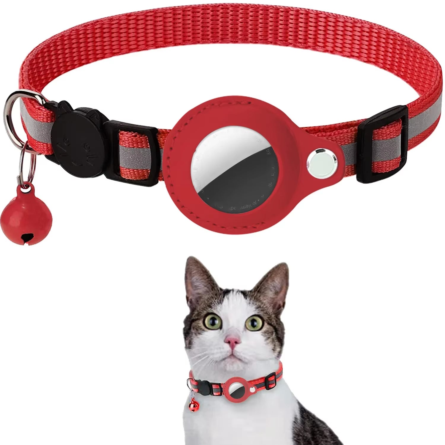 Airtag Holder Collar with Breakaway Feature, Reflective Strips, Adjustable Design