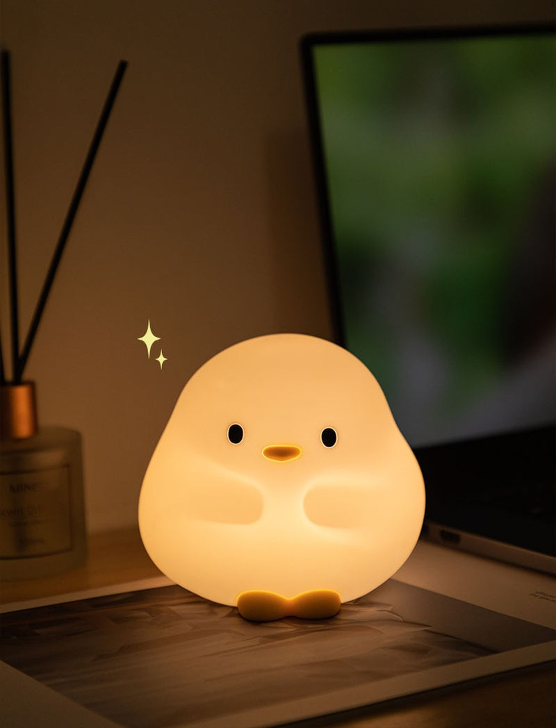 Adorable Cartoon Duck Night Light - Silicone, USB Rechargeable, Touch Sensor, and Timer Features