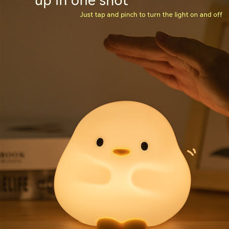 Adorable Cartoon Duck Night Light - Silicone, USB Rechargeable, Touch Sensor, and Timer Features