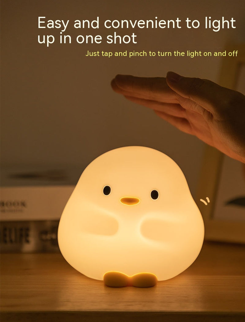 Adorable Cartoon Duck Night Light - Silicone, USB Rechargeable, Touch Sensor, and Timer Features