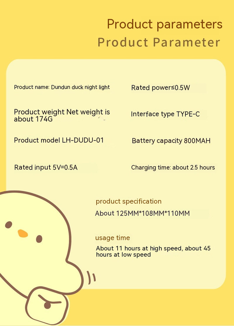 Adorable Cartoon Duck Night Light - Silicone, USB Rechargeable, Touch Sensor, and Timer Features
