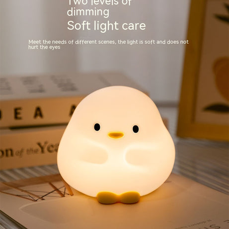 Adorable Cartoon Duck Night Light - Silicone, USB Rechargeable, Touch Sensor, and Timer Features