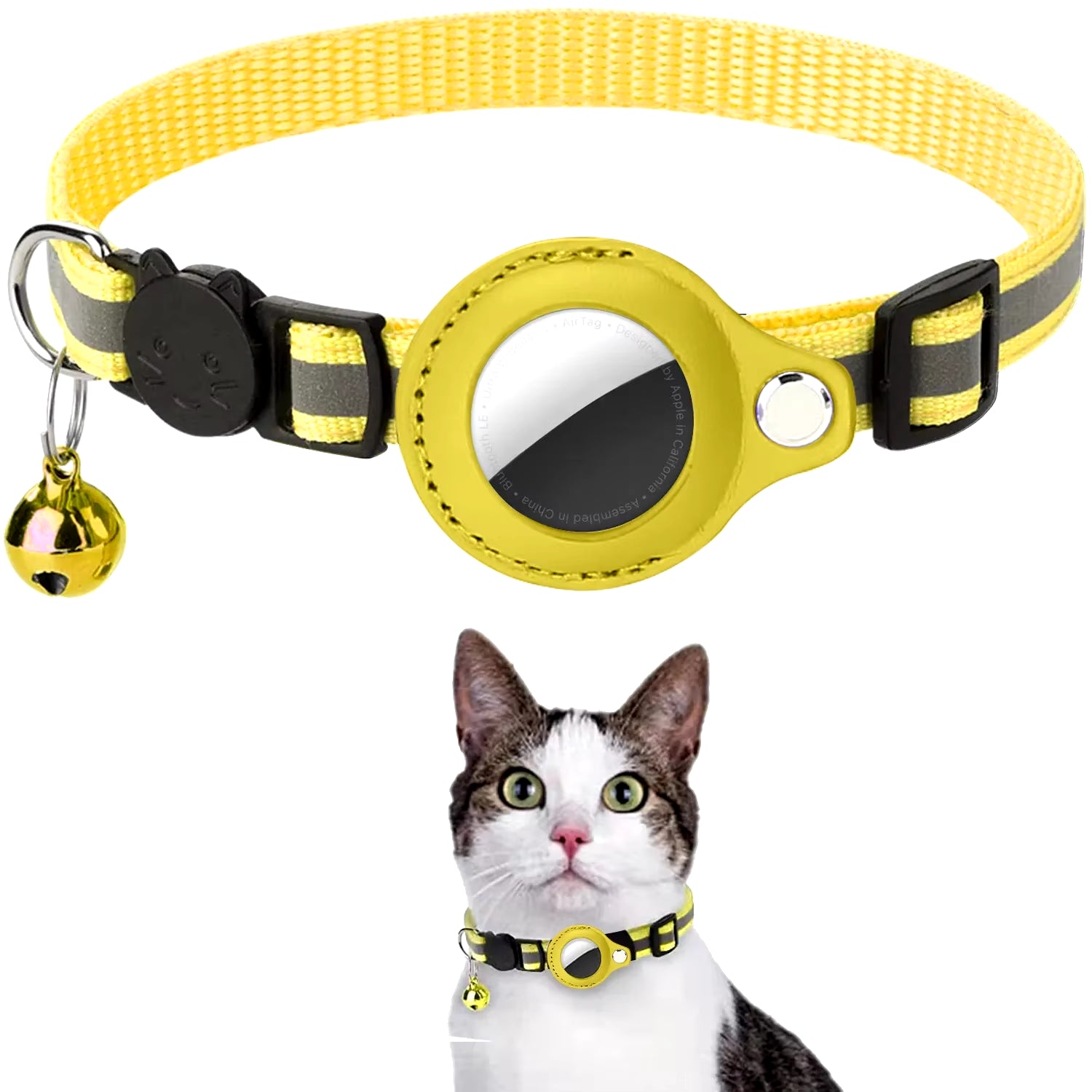 Airtag Holder Collar with Breakaway Feature, Reflective Strips, Adjustable Design