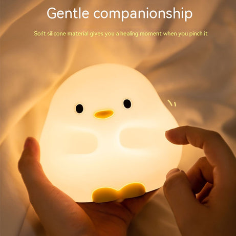 Adorable Cartoon Duck Night Light - Silicone, USB Rechargeable, Touch Sensor, and Timer Features