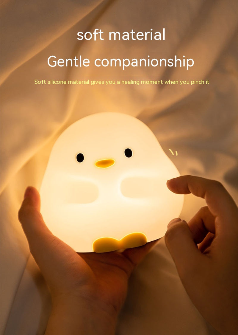 Adorable Cartoon Duck Night Light - Silicone, USB Rechargeable, Touch Sensor, and Timer Features
