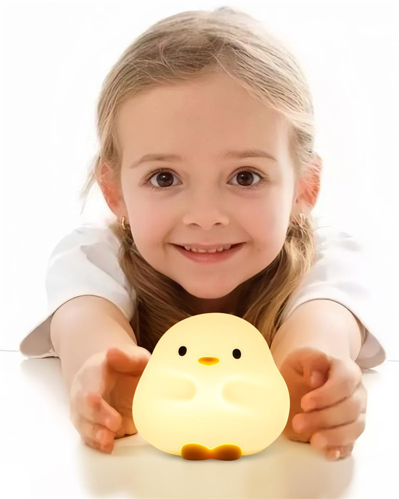 Adorable Cartoon Duck Night Light - Silicone, USB Rechargeable, Touch Sensor, and Timer Features