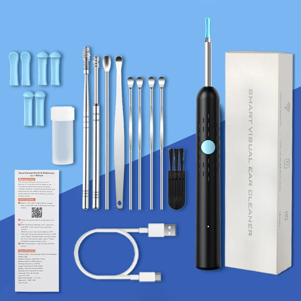 Smart Visual Ear Wax Cleaner HD Endoscope with 9Pcs Ear Picking Spoon Tools Set