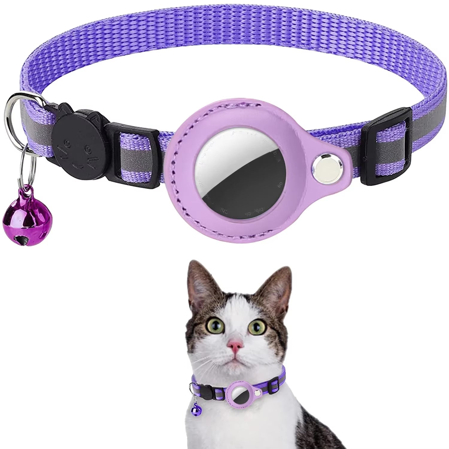 Airtag Holder Collar with Breakaway Feature, Reflective Strips, Adjustable Design