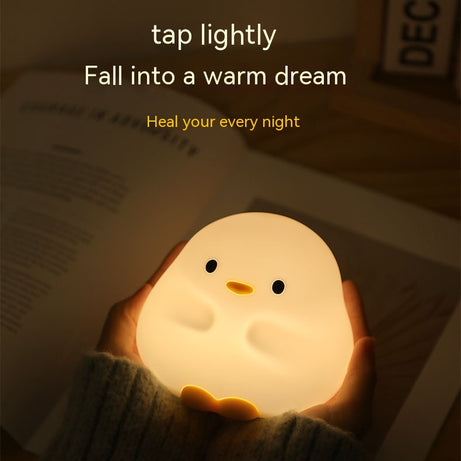 Adorable Cartoon Duck Night Light - Silicone, USB Rechargeable, Touch Sensor, and Timer Features