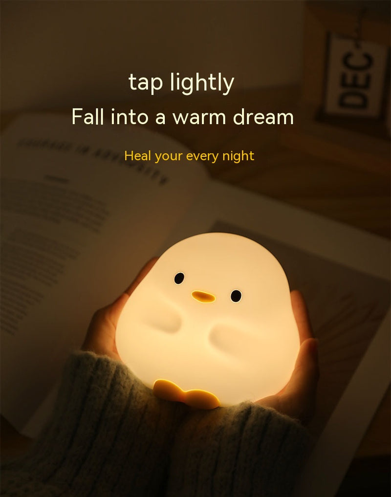 Adorable Cartoon Duck Night Light - Silicone, USB Rechargeable, Touch Sensor, and Timer Features
