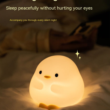 Adorable Cartoon Duck Night Light - Silicone, USB Rechargeable, Touch Sensor, and Timer Features